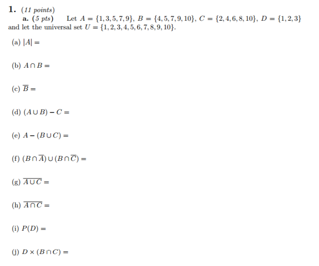 Solved Let A = {1, 3, 5, 7, 9}, B = {4, 5, 7, 9, 10}, C = | Chegg.com