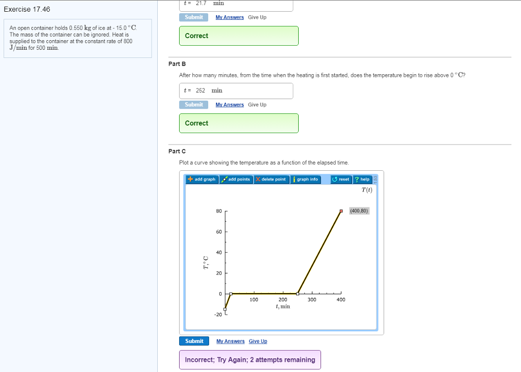 Solved t= 21.7 min Exercise 17.46 My Answers Give Up An open | Chegg.com