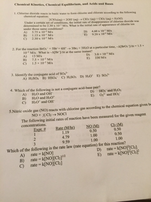 Solved Chlorine dioxide reacts in water to form Chlorite and