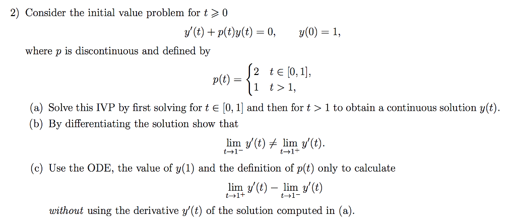 Solved 2) Consider the initial value problem for t 0 y'(t) | Chegg.com