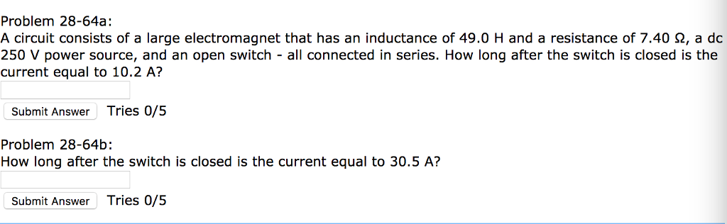 Solved Problem 28-64a: A circuit consists of a large | Chegg.com
