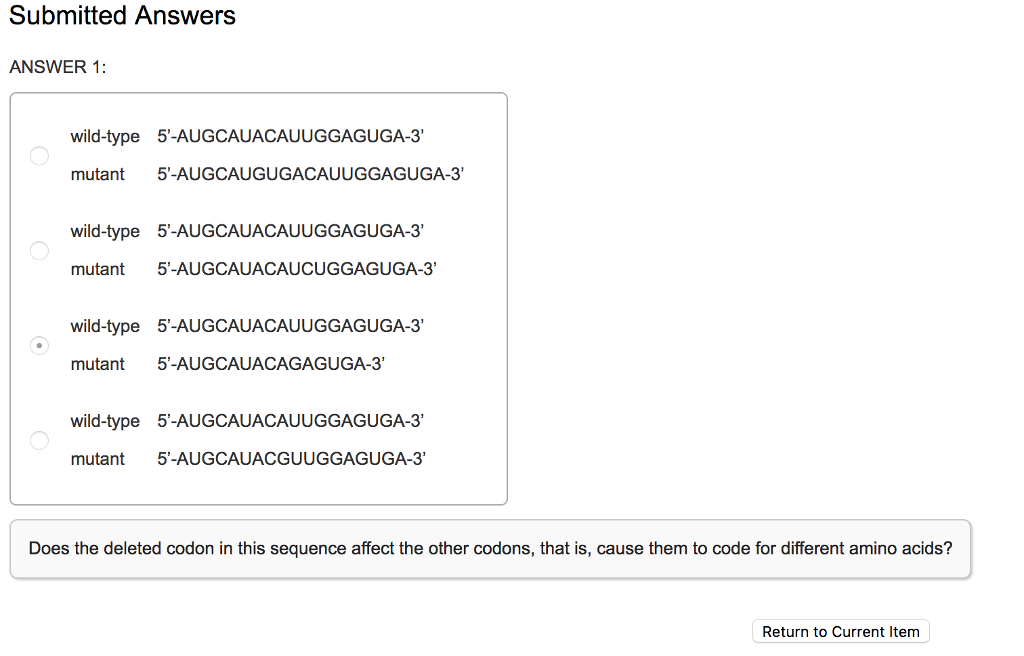 Solved Which of the following sequences shows a frameshift