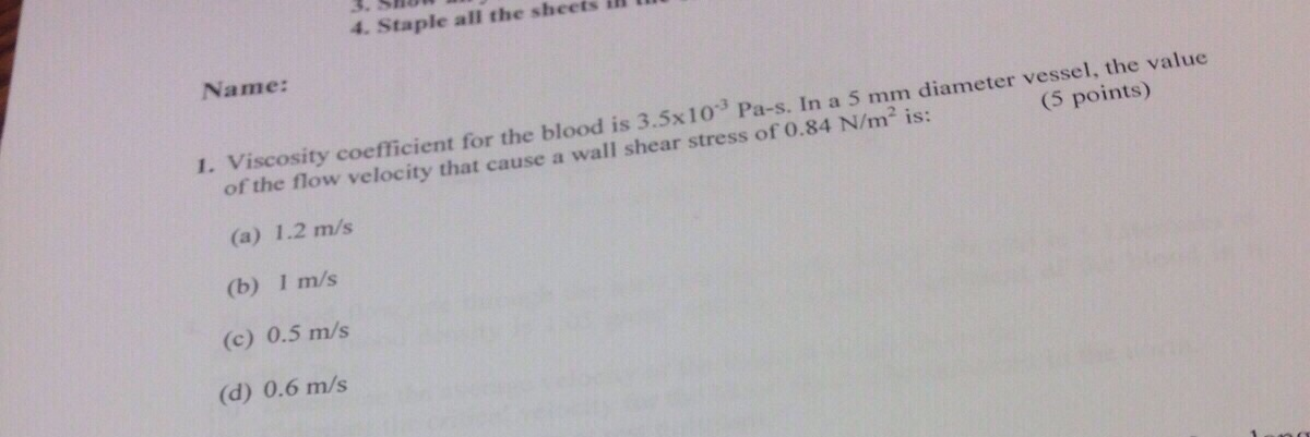 Solved Viscosity coefficient for the blood is 3.5 times | Chegg.com