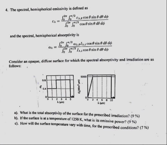 Solved 4. The spectral, hemispherical emissivity is defined | Chegg.com