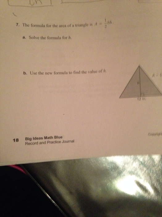 solve the formula a 1 2 bh for h