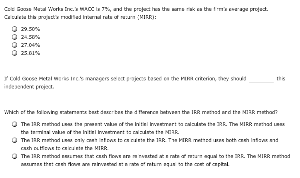 Solved 10. Modified internal rate of return (MIRR) Aa Aa The