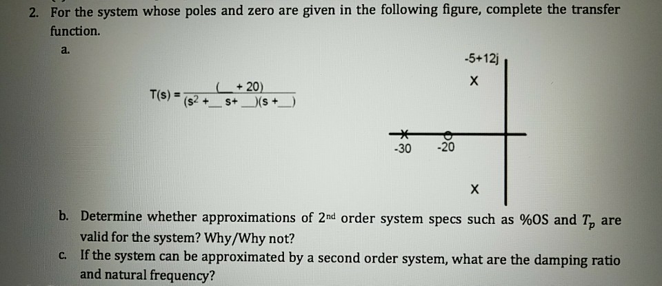 Solved 2. For the system whose poles and zero are given in | Chegg.com