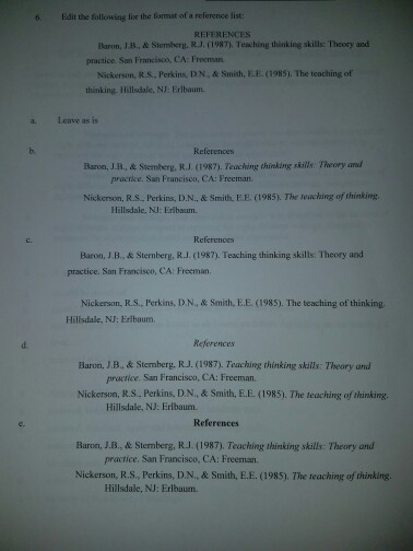 References Baron, J B., & Siembery, R.J. (1987). | Chegg.com