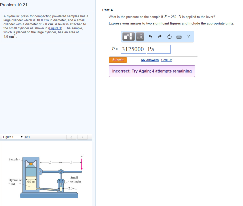 Solved A hydraulic press for compacting powdered samples has