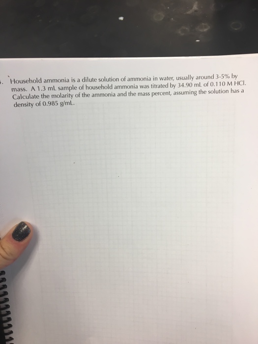 Solved Household ammonia is a dilute solution of ammonia in