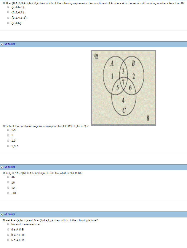 Solved If U = {0, 1, 2, 3,4, 5, 6, 7,8), then which of the | Chegg.com