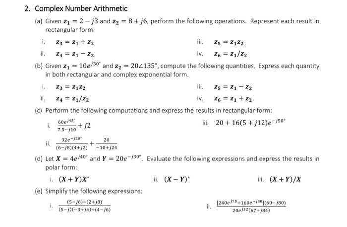 Solved Complex Number Arithmetic Given Z_1 = 2 - j_3 and | Chegg.com