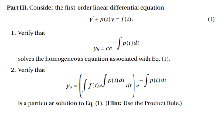 Solved Consider The First Order Linear Differential Equation 3399