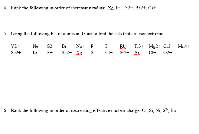 Solved 4. Rank the following in order of increasing radius: | Chegg.com