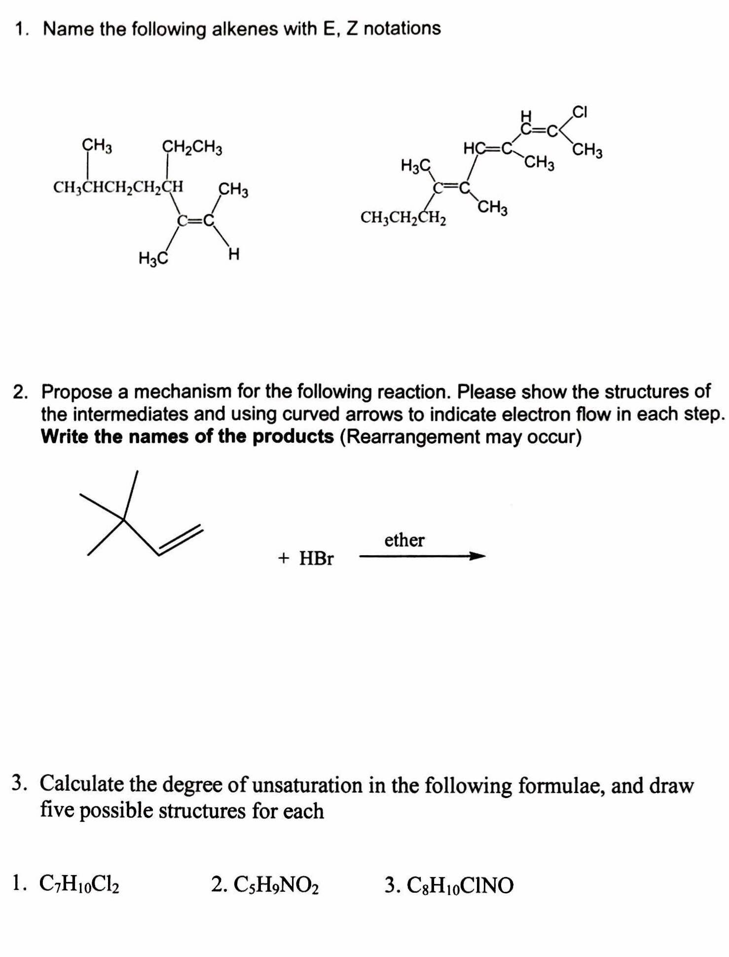 Solved Name the following alkenes with E, Z notations / | Chegg.com