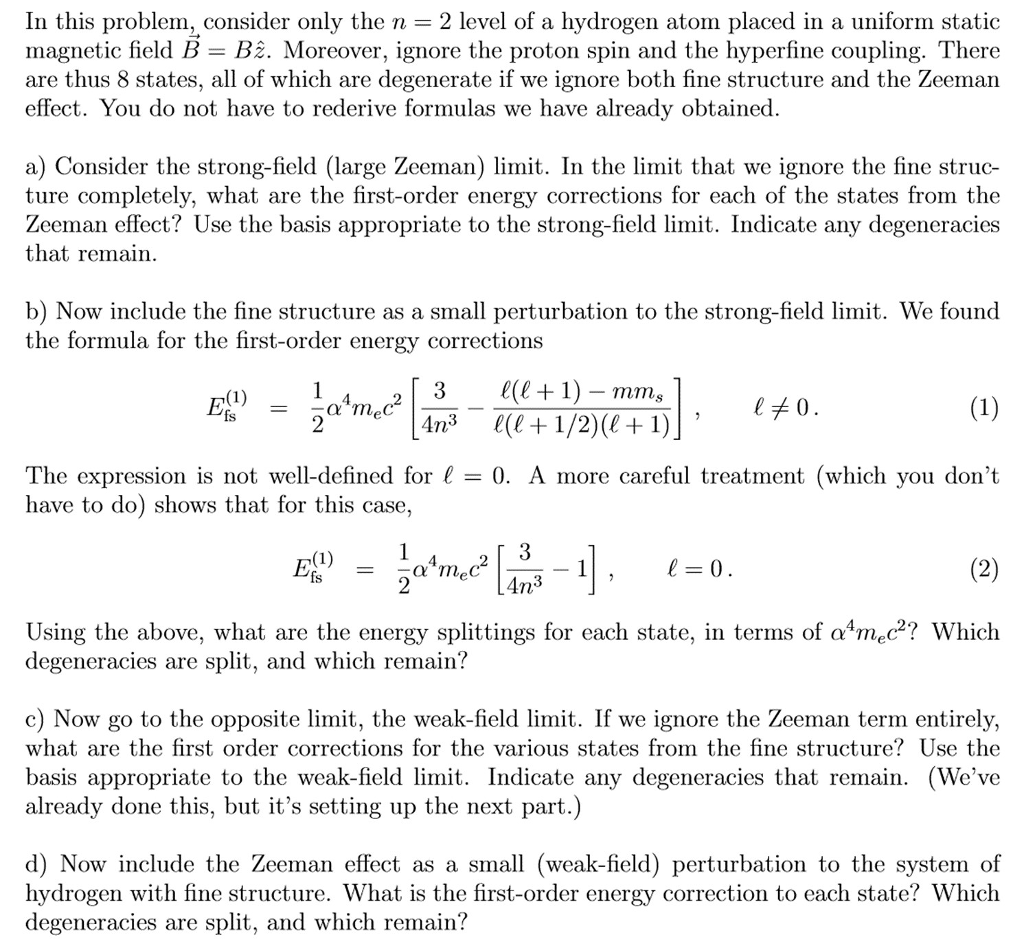 In this problem, consider only the n = 2 level of a | Chegg.com