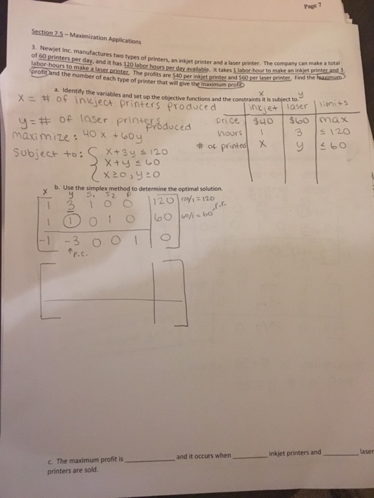 Solved Newjet Inc. manufactures two types of printers, and