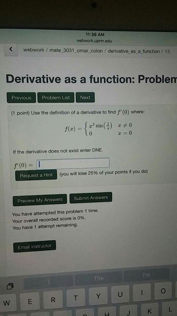 Solved Use the definition of a derivative to find f' (0) | Chegg.com