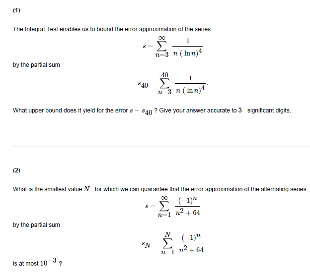 Solved The Integral Test enables us to bound the error | Chegg.com