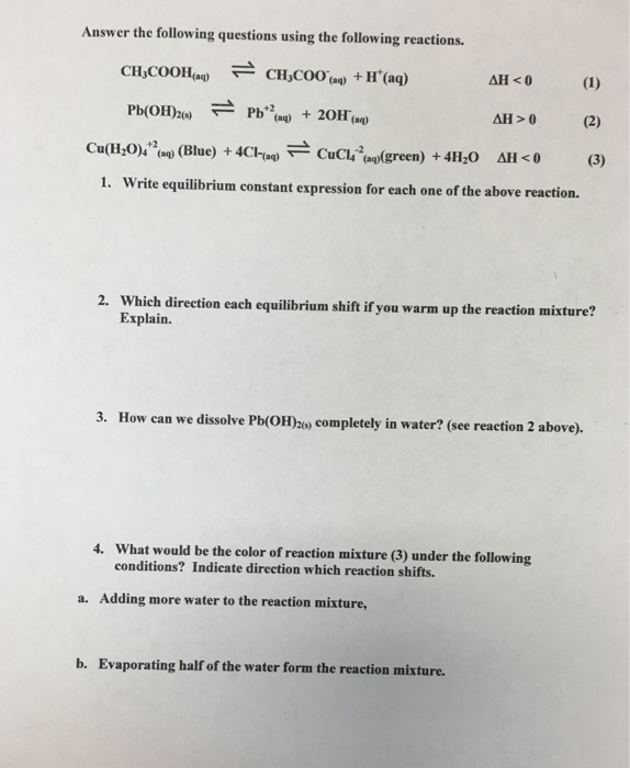 Write equilibrium constant expression for each one of | Chegg.com