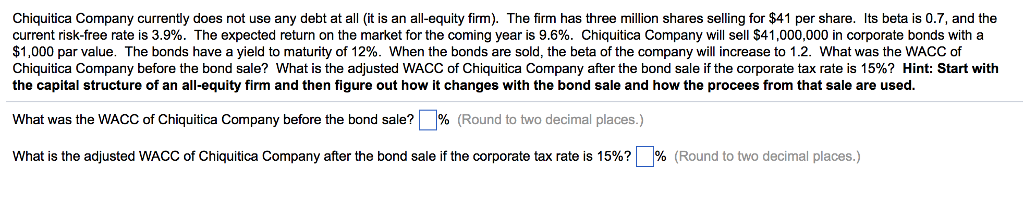 Solved Chiquitica Company Currently Does Not Use Any Debt At Chegg