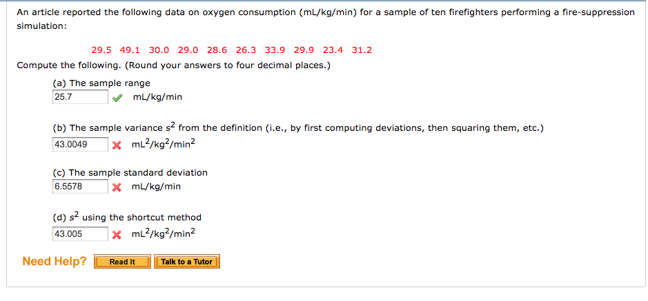 Solved An article reported the following data on oxygen | Chegg.com