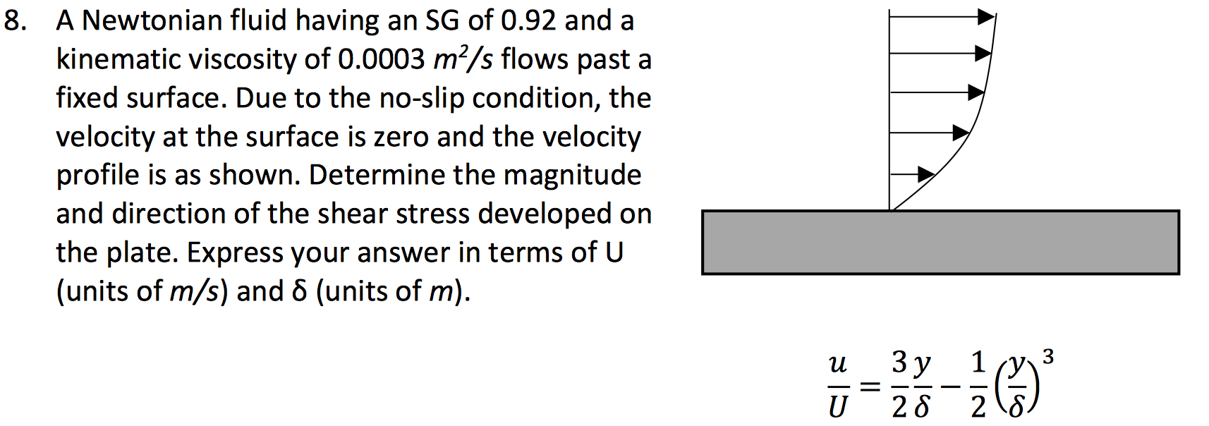 Solved A Newtonian fluid having an SG of 0.92 and a