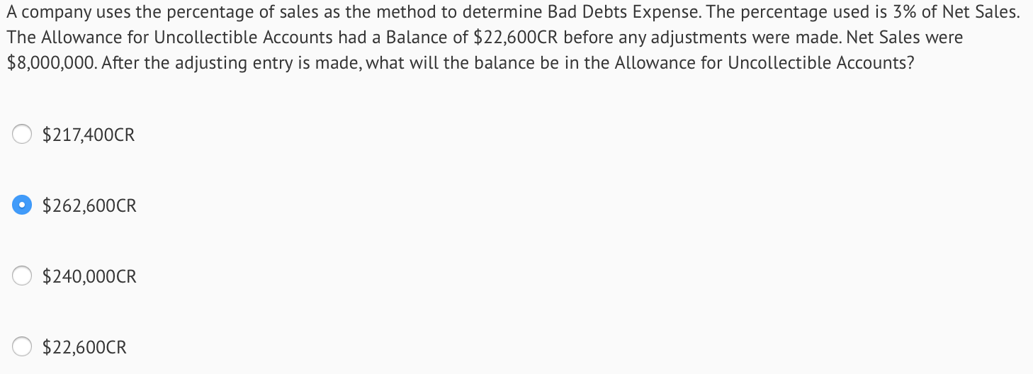 Solved A Company Uses The Percentage Of Sales As The Method | Chegg.com