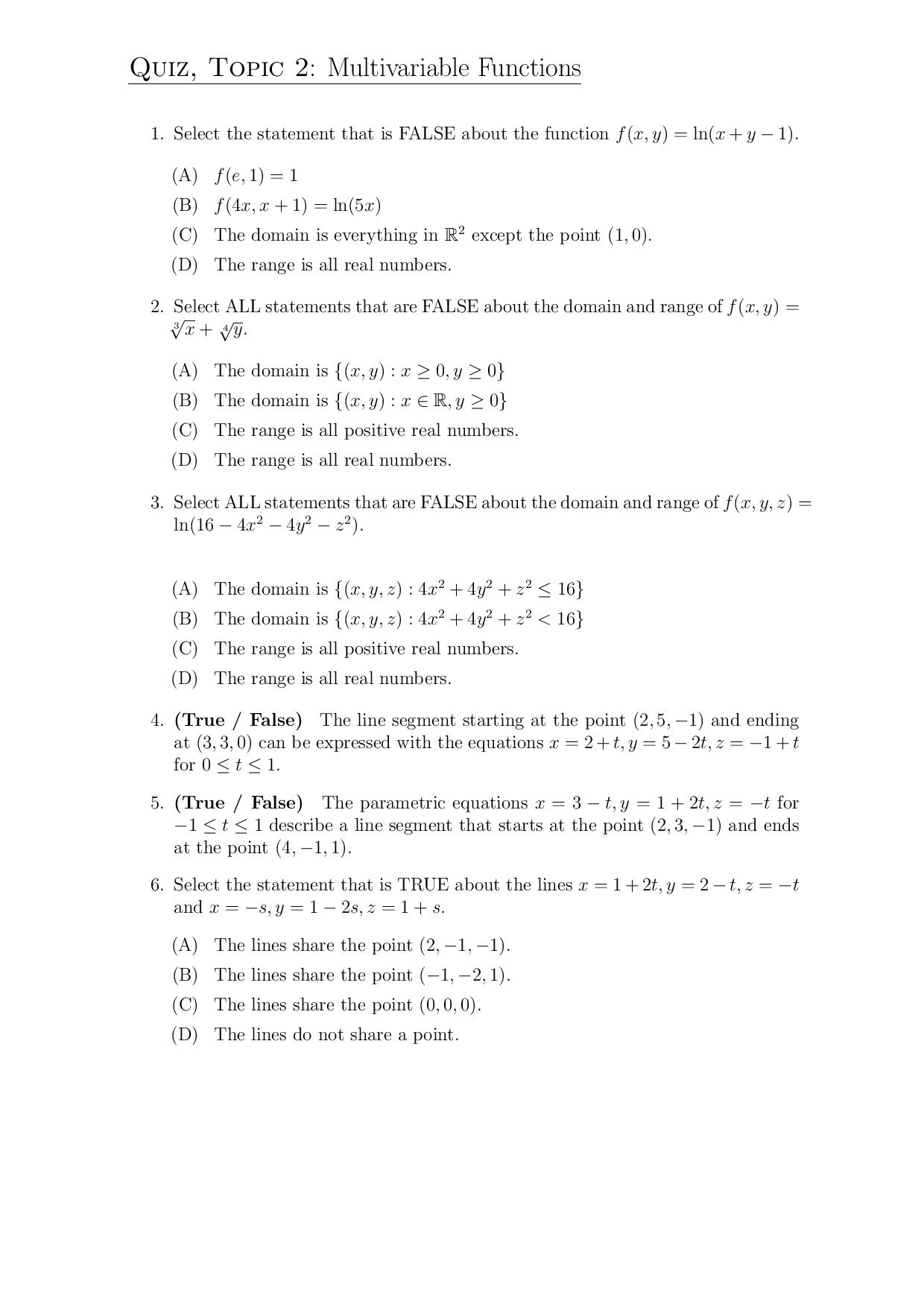 Solved Multivariable Functions Select the statement that is | Chegg.com