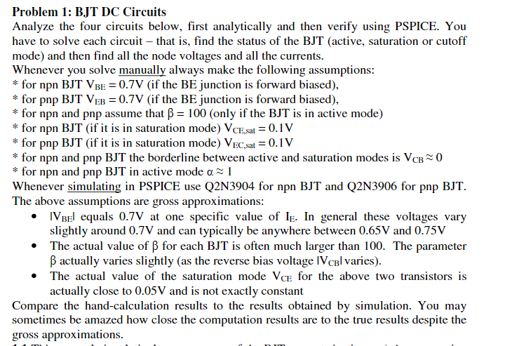 Solved Problem 1: BJT DC Circuits Analyze The Four Circuits | Chegg.com