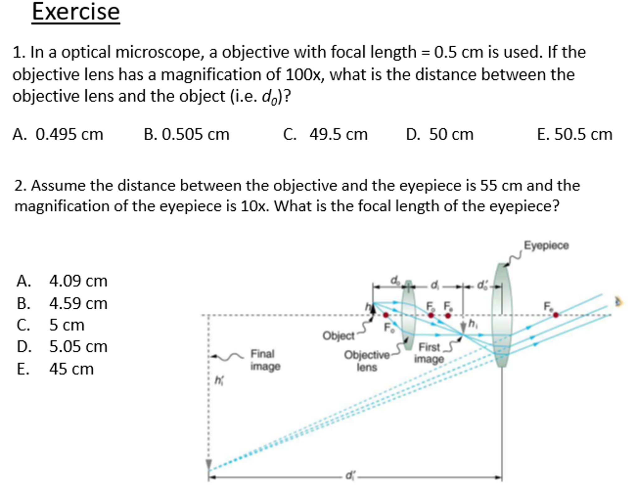 Solved In a optical microscope, a objective with focal