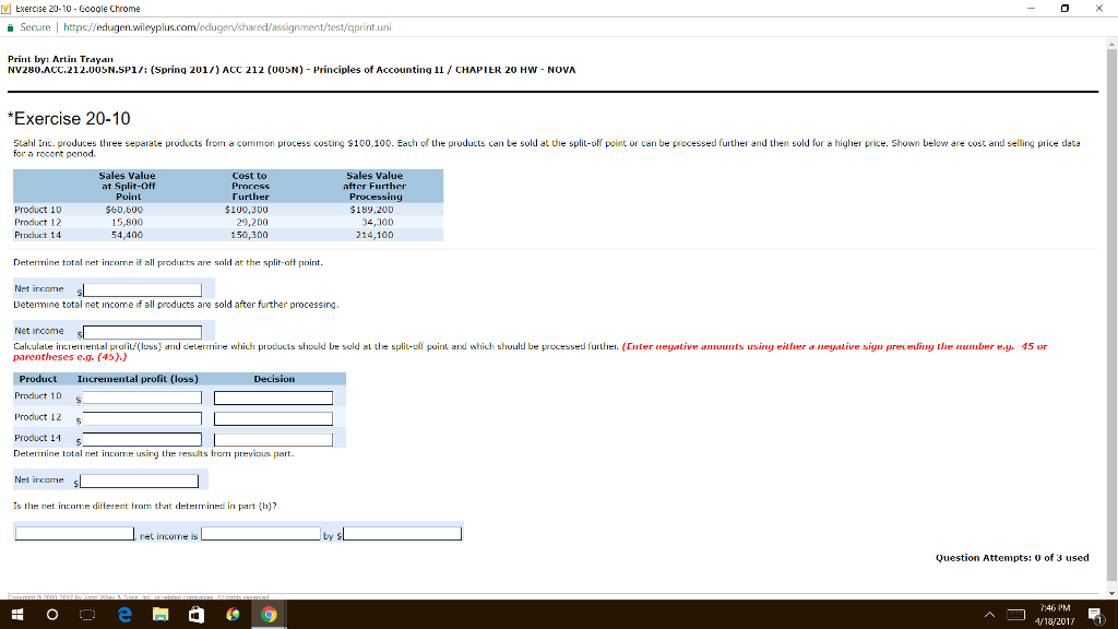 Solved Exercise 20-10 Google Chrome Secure l https:// | Chegg.com