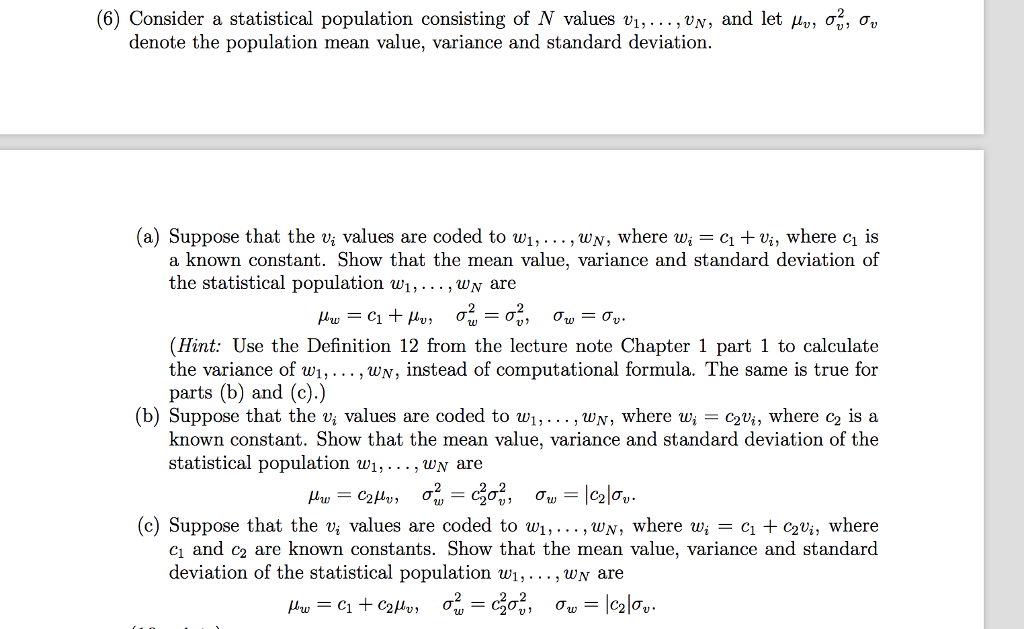 Solved (6) Consider a statistical population consisting of N | Chegg.com