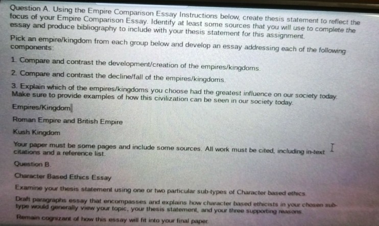 Using The Empire Comparison Essay Instructions Below Chegg