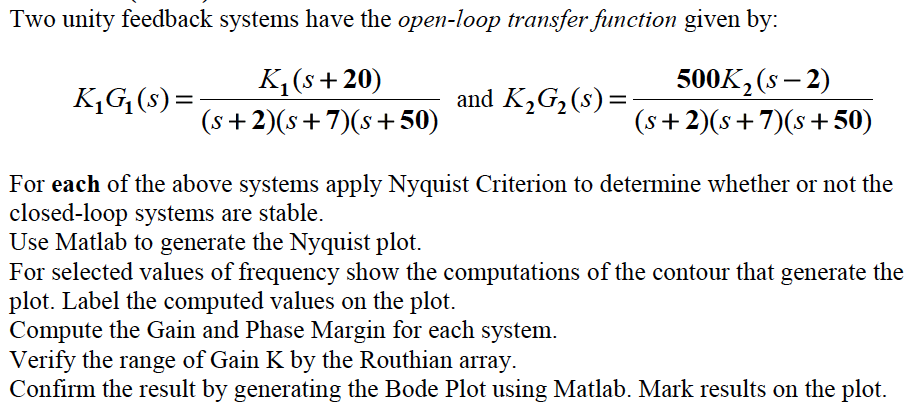 Solved Two unity feedback systems have the open-loop | Chegg.com
