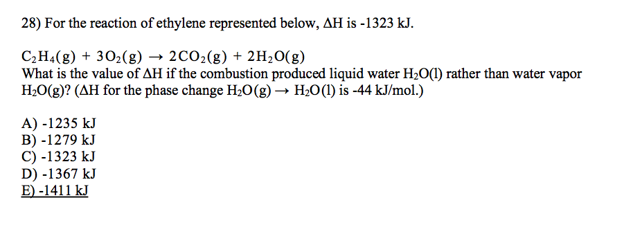 Solved For the reaction of ethylene represented below delta