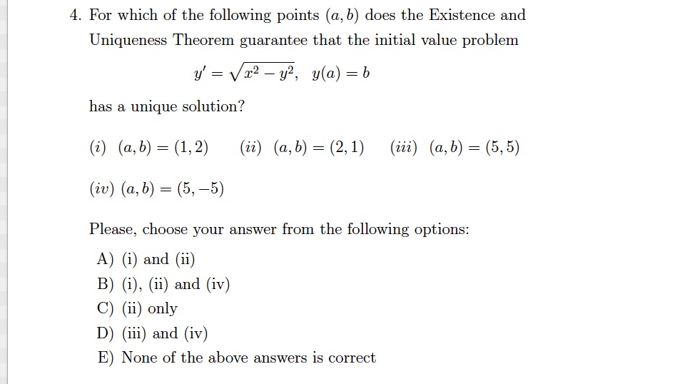 Solved For Which Of The Following Points (a, B) Does The | Chegg.com