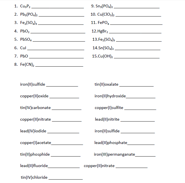 Solved 1. Cu3P2 2. Pb3(PO4)2 3. Fe2(SO4) 3 4. Pbo2 5. PbSO4 | Chegg.com