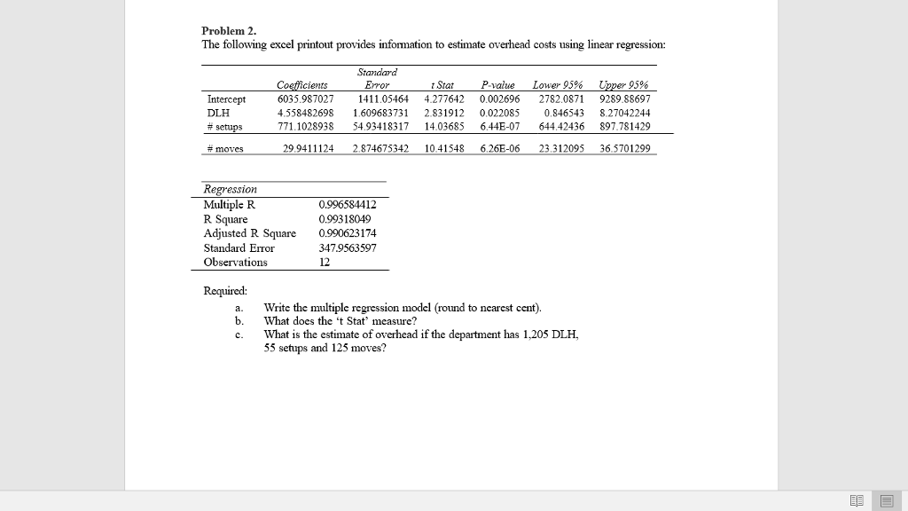 Solved: The Following Excel Printout Provides Information | Chegg.com