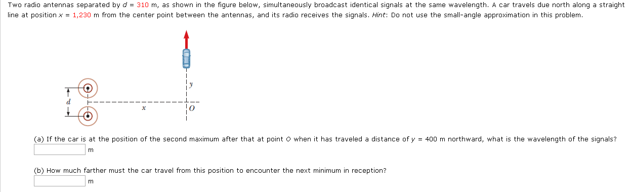 Solved Two radio antennas separated by d = 310 m, as shown | Chegg.com