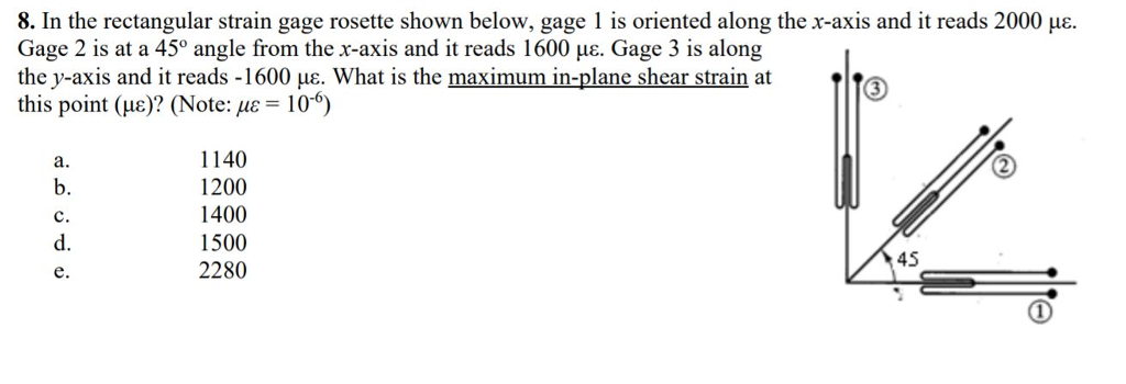 Solved 8. In the rectangular strain gage rosette shown | Chegg.com