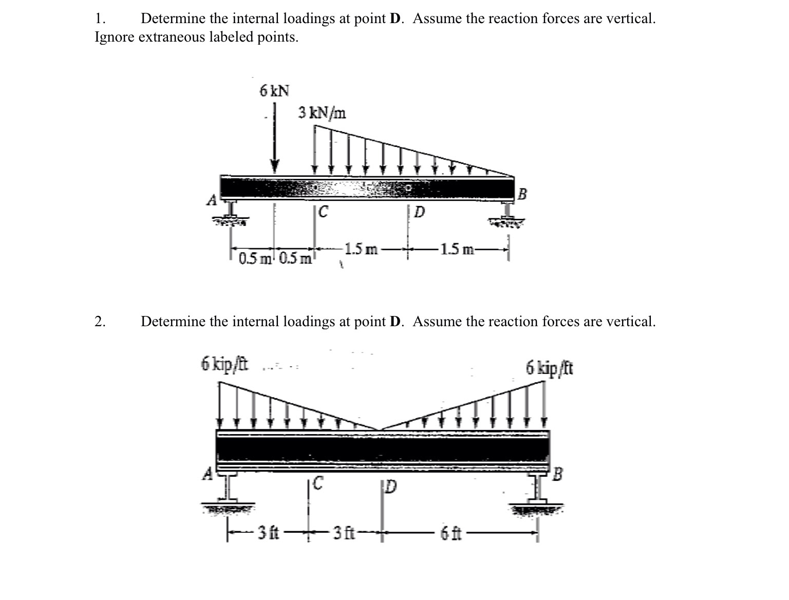 Solved 1. Determine the internal loadings at point D. Assume | Chegg.com