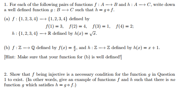 Solved For each of the following pairs of functions f: A | Chegg.com