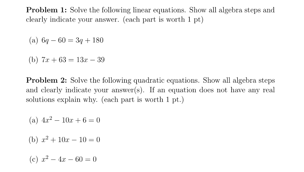 Solved Problem 1: Solve The Following Linear Equations. Show | Chegg.com