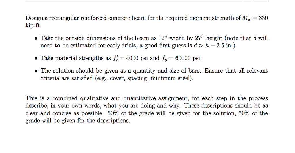 Solved Design a rectangular reinforced concrete beam for the | Chegg.com