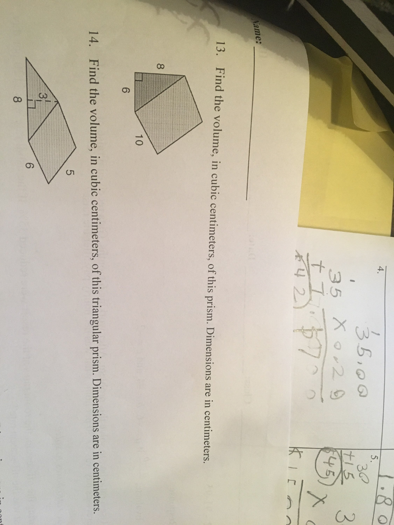 Solved 35,06 3G 35 2 Vame: 13. Find the volume, in cubic | Chegg.com