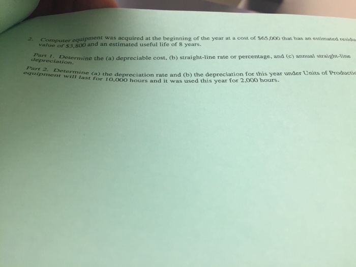 Solved Computer equipment was acquired at the beginning of