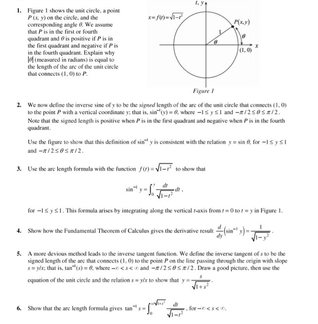 Solved 1. Figure 1 Shows The Unit Circle, A Point P (x, Y) 