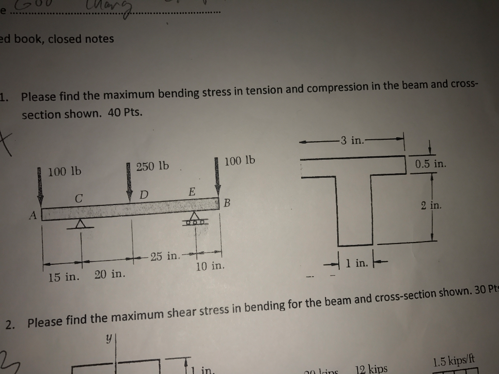 Solved Find The Maximum Bending Stress In Tension And | Chegg.com