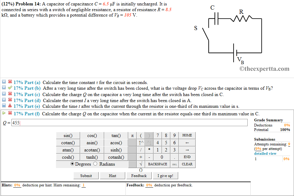 Solved (1290) Problem 14. A Capacitor Of Capacitance C-6.5 | Chegg.com